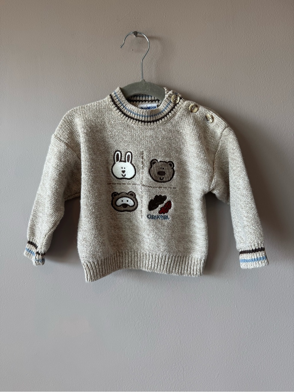 Vintage Osh Kosh B’Gosh Woodland Animal Embroidered Knit‎ Sweater 18 months